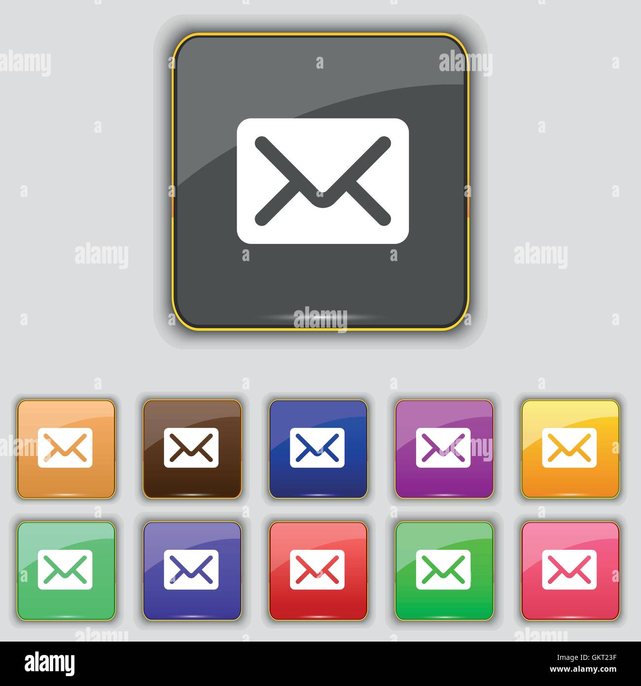 Mail, Umschlag, Brief-Symbol Zeichen. Set mit elf farbigen Buttons für Ihre Website. Vektor Stock Vektor