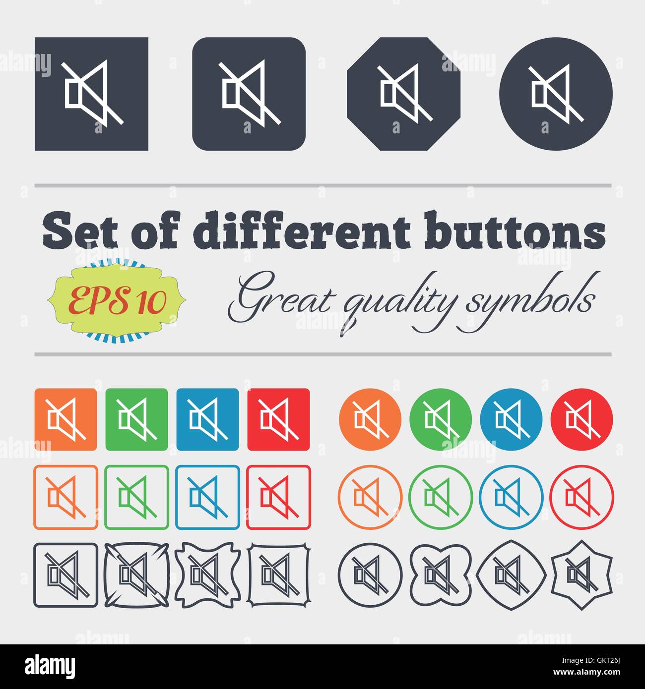 ohne Ton stumm Symbol Zeichen. Große Reihe von bunten, vielfältigen und qualitativ hochwertigen Tasten. Vektor Stock Vektor