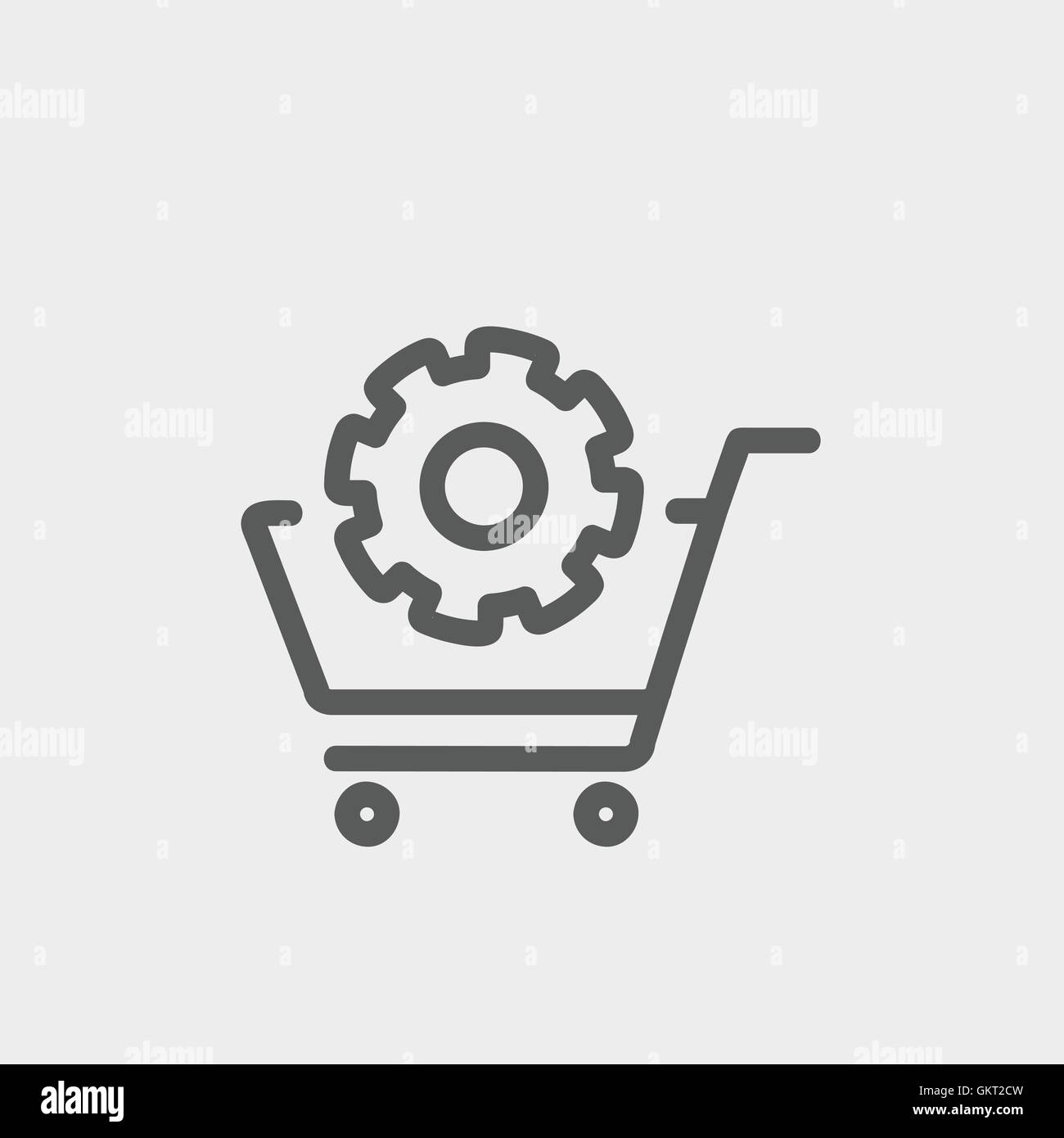 Warenkorb mit Zahnradsymbol dünne Linie Stock Vektor