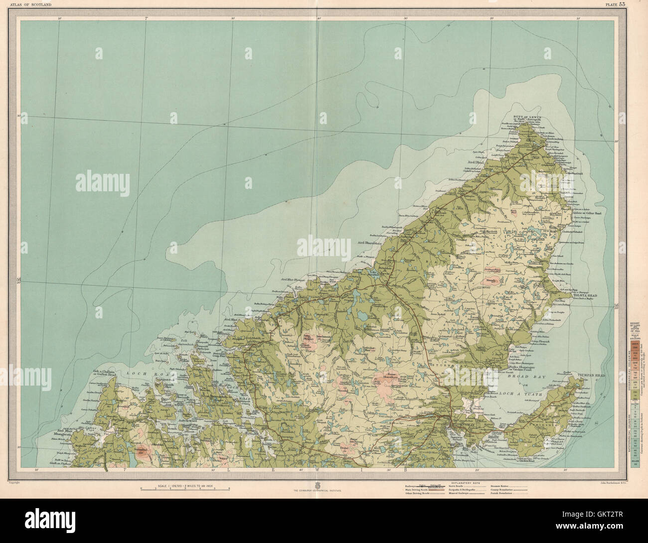 LEWIS Western Isles Outer Hebrides Stornoway. Schottland. GROßE, alte Karte von 1912 Stockfoto