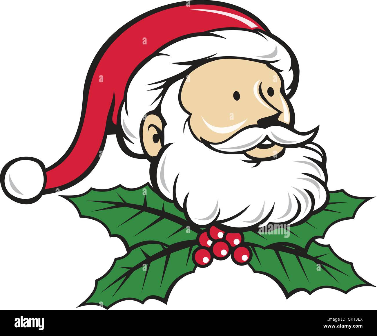 Santa Claus Vater Kopf Weihnachten Holly Cartoon Stock Vektor