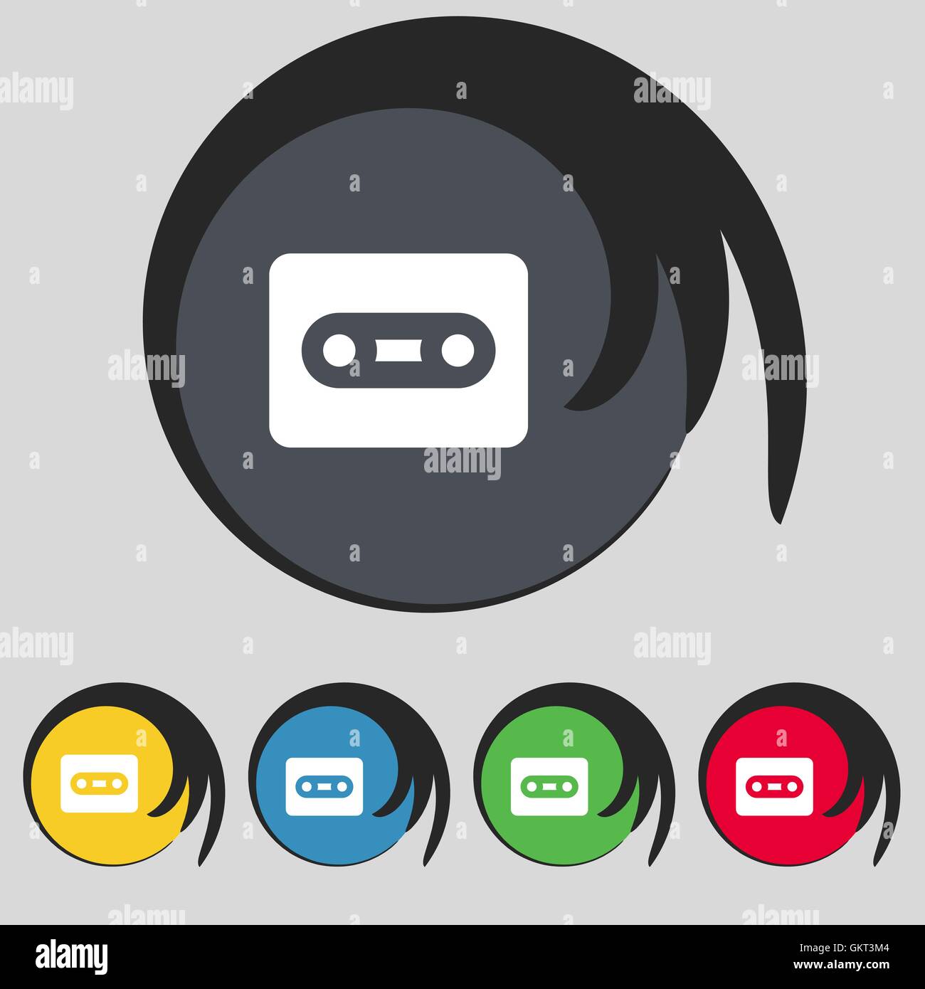 Kassette Symbol Zeichen. Symbol auf fünf farbige Tasten. Vektor Stock Vektor