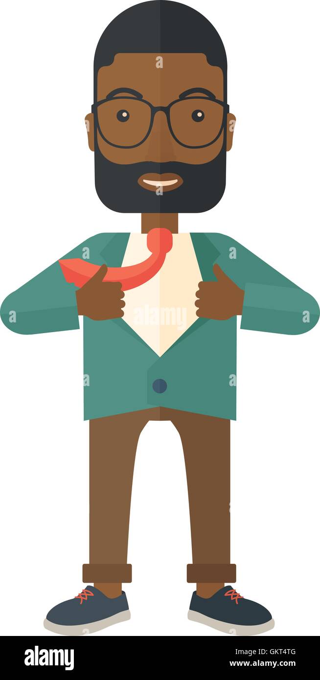Happy arbeiten afrikanischen Mann, seine Kleider zu wechseln. Stock Vektor