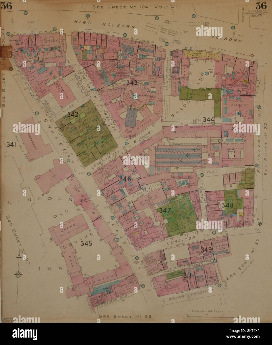 GOAD MAP:EC4 WC1 WC2:High Holborn Chancery Ln Lincoln Inn Southampton Bldgs 1940 Stockfoto