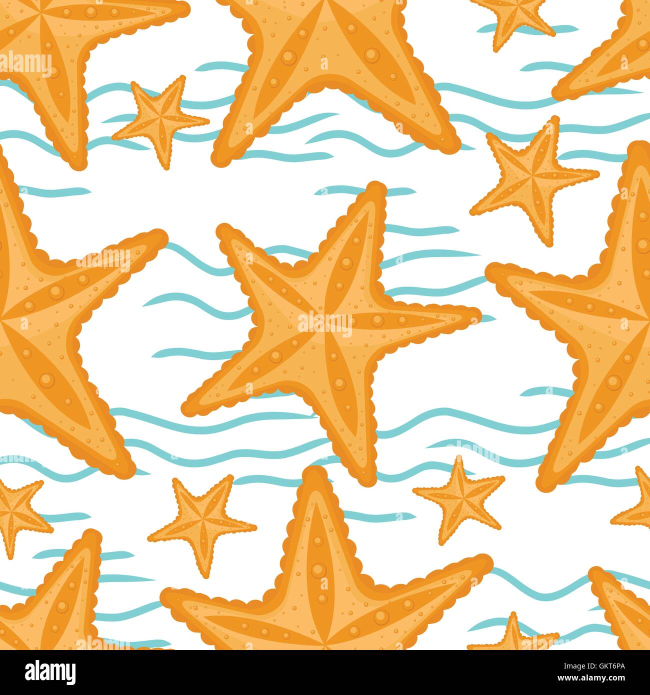 Hintergrund mit Wellen und Seesterne, nahtlose Meer Muster. Stock Vektor