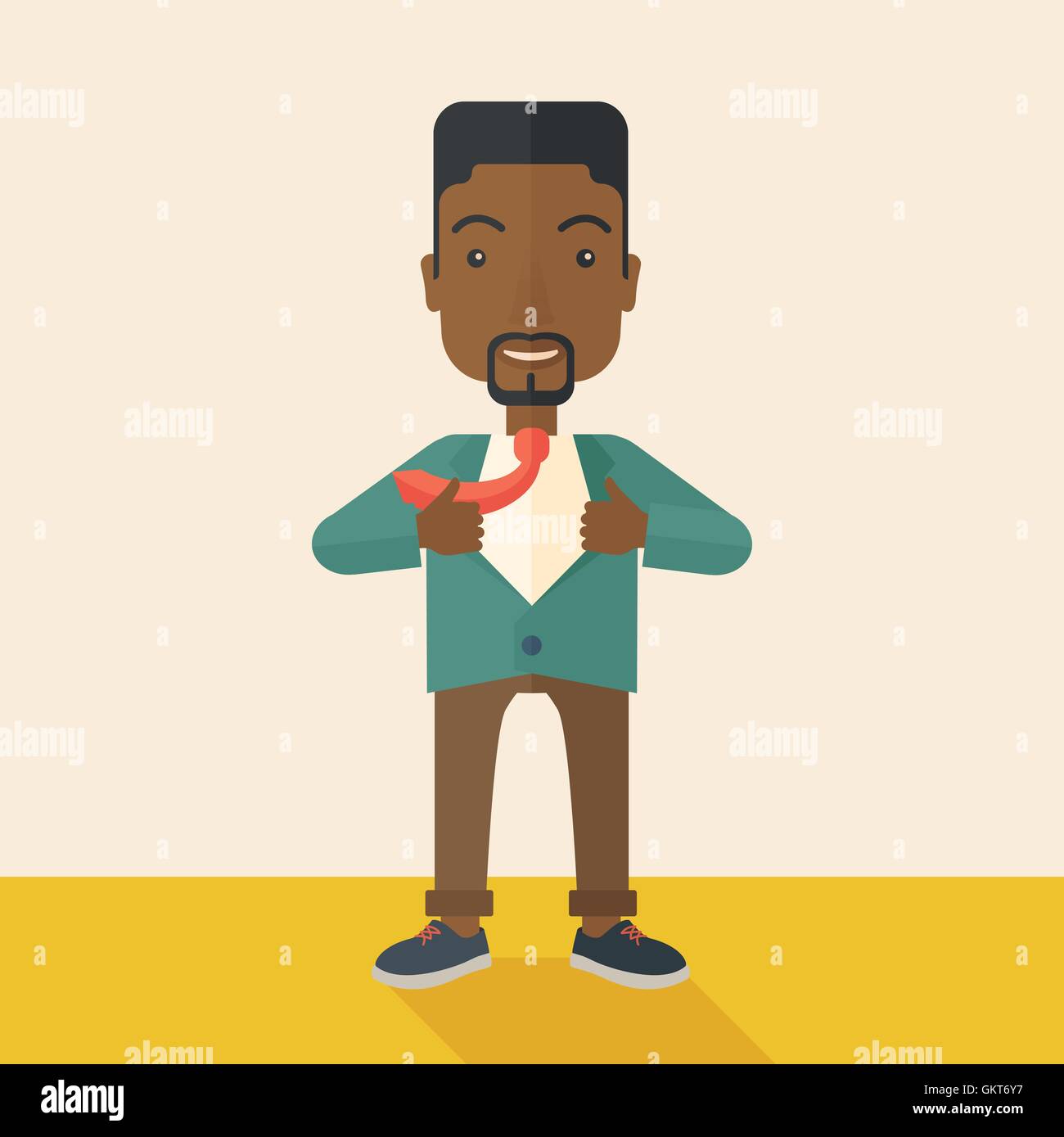 Happy arbeiten afrikanischen Mann, seine Kleider zu wechseln. Stock Vektor