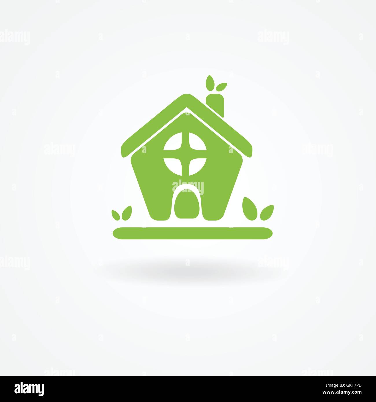 Öko-Haus mit grünen Blättern. House-Logo. Ökologisches Haus-Symbol Stock Vektor