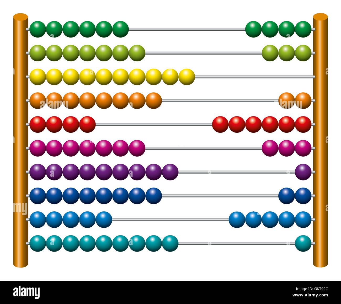 Europäischen Abakus zählen Rahmen. Berechnung des Werkzeugs mit Regenbogen farbige Perlen aufschieben Drähte. Stockfoto