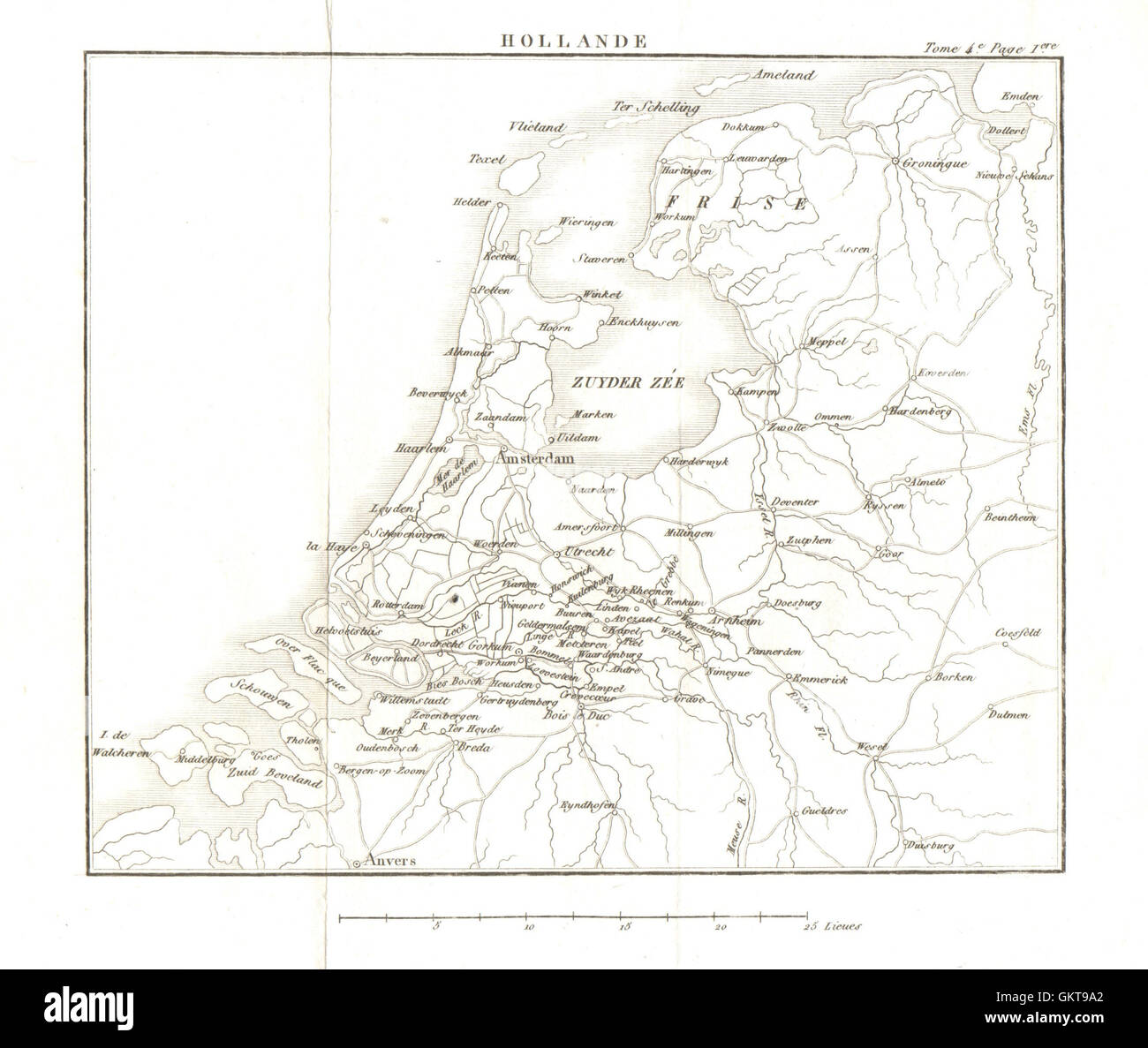 Holland. Niederlande, 1817 Antike Landkarte Stockfoto