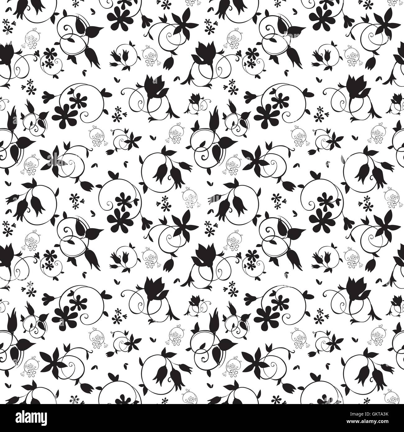 Vector schwarz weißen Wirbel floralen Textur nahtlose Muster Stock Vektor