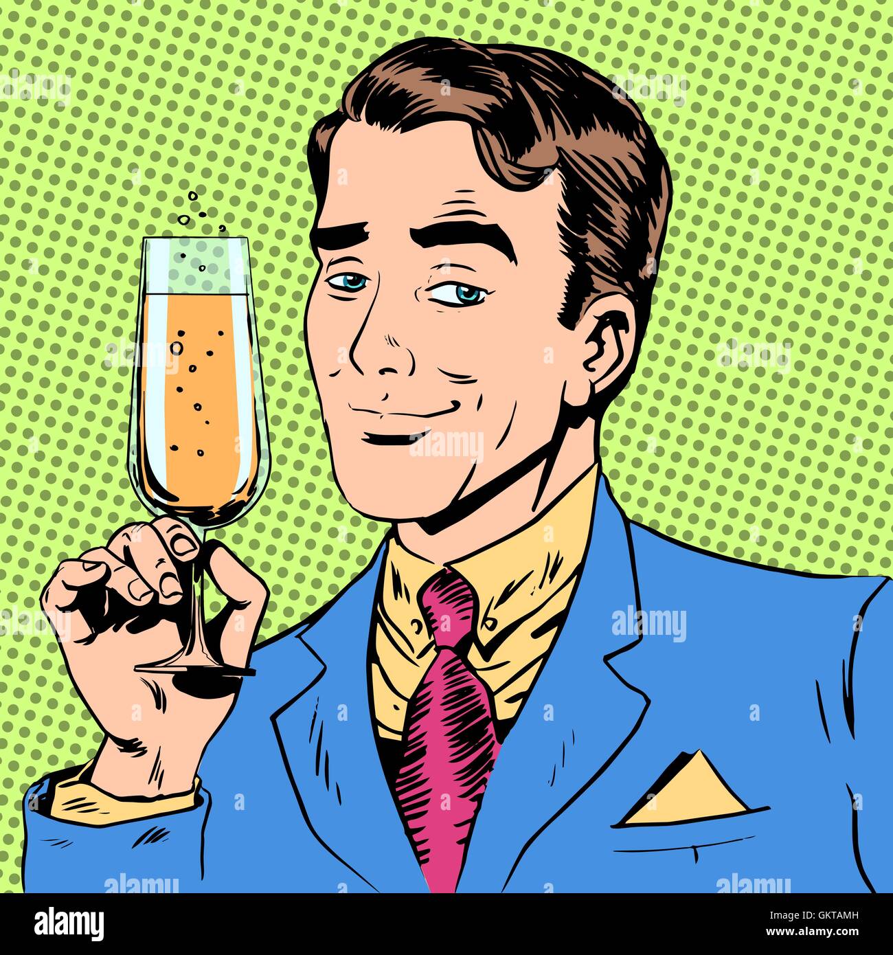 Mann mit einem Glas Champagner Datum Feiertag toast Stock Vektor