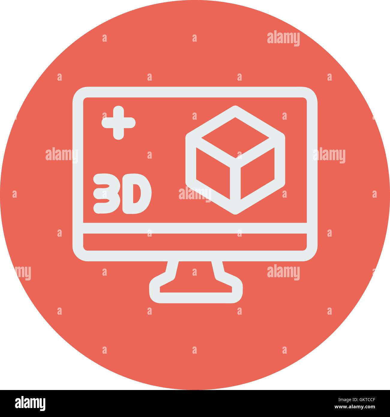 Computer-Monitor mit 3D-Box dünne Liniensymbol Stock Vektor