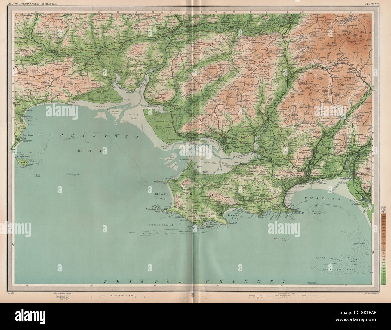 SÜD-WALES. Swansea Carmarthen Gower Llanelly Neath Tenby. GROßE, 1903 Karte Stockfoto