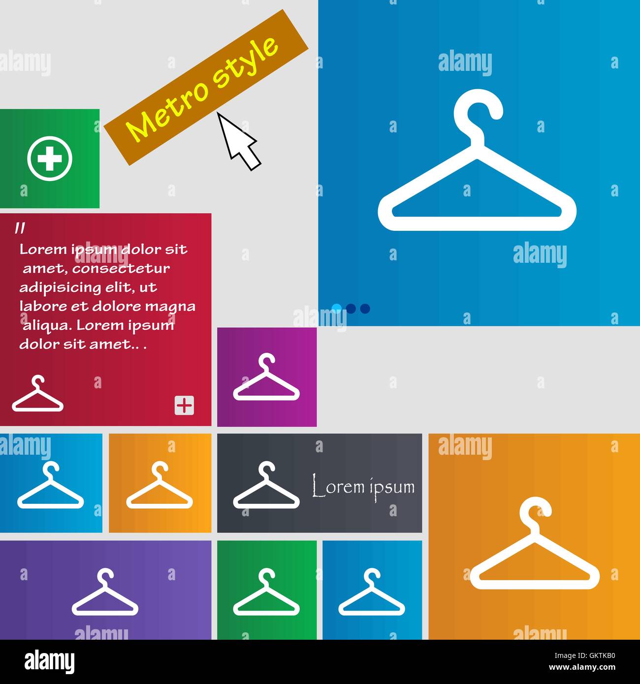 Kleiderbügel Symbol Zeichen. Schaltflächen. Moderne Oberfläche Webseite mit Cursor Cursor Tasten. Vektor Stock Vektor