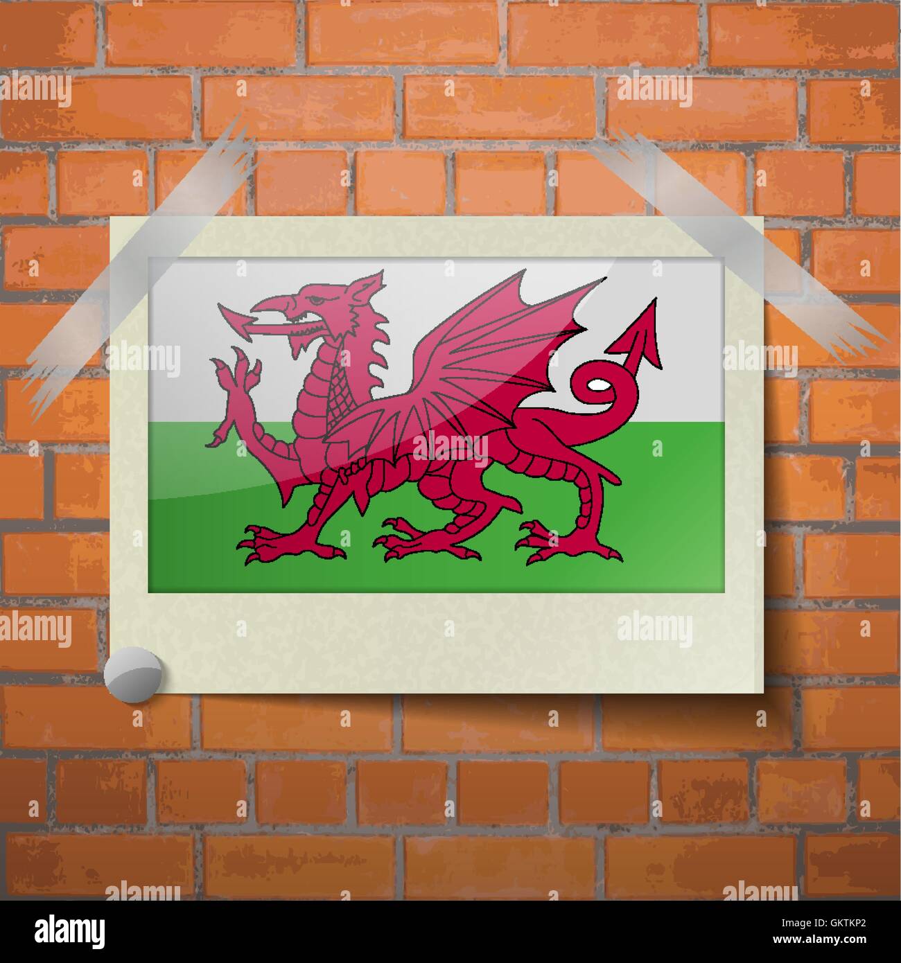 Fahnen Wales scotch Klebeband an einer roten Backsteinmauer Stock Vektor