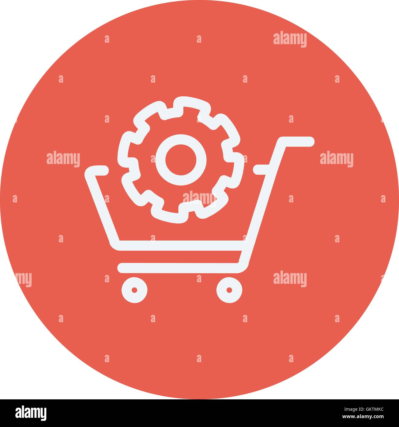 Warenkorb mit Zahnradsymbol dünne Linie Stock Vektor