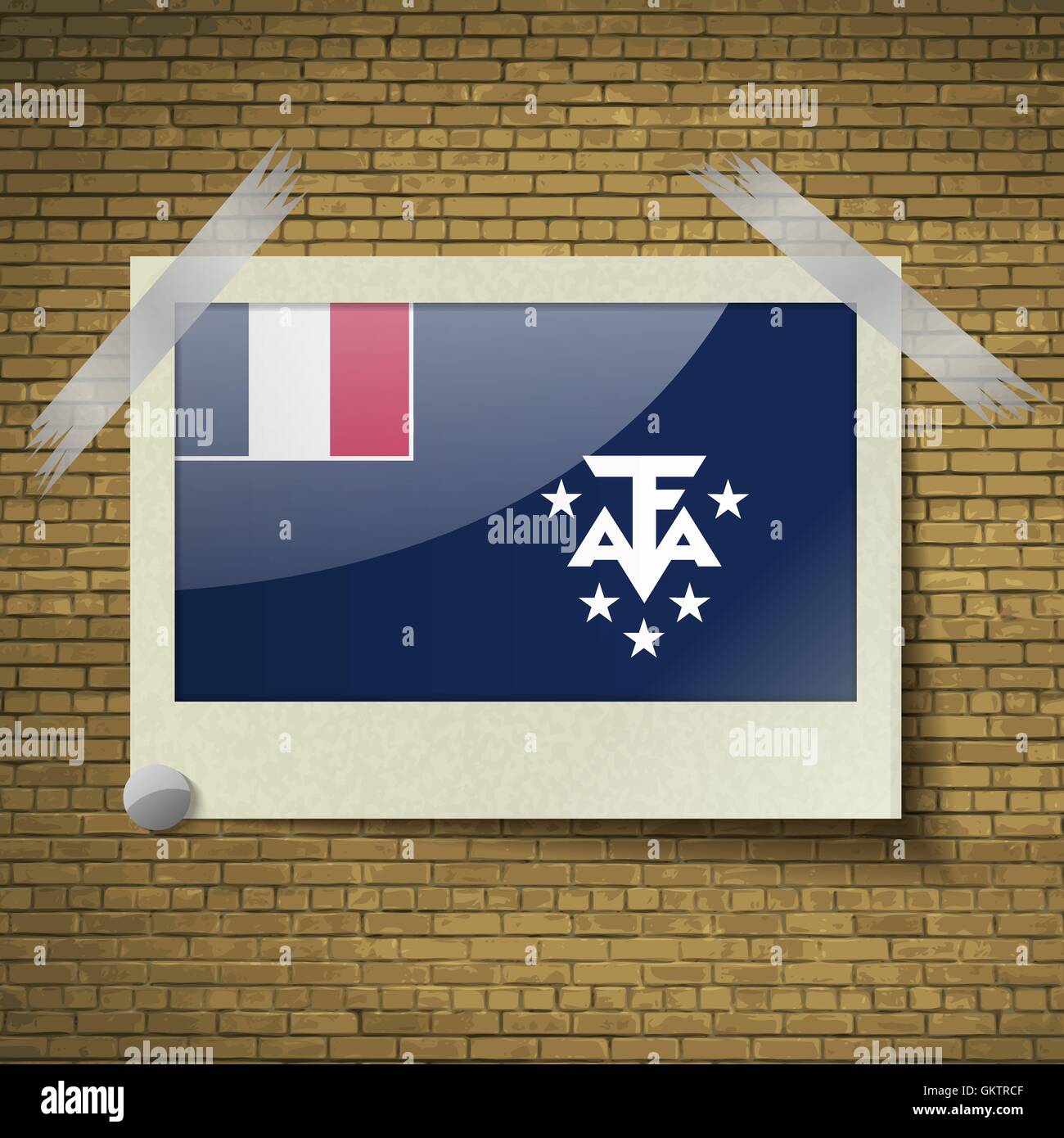 Flaggen der Französisch und Antarcic bei Frame auf einem Backstein-Hintergrund. Vektor Stock Vektor