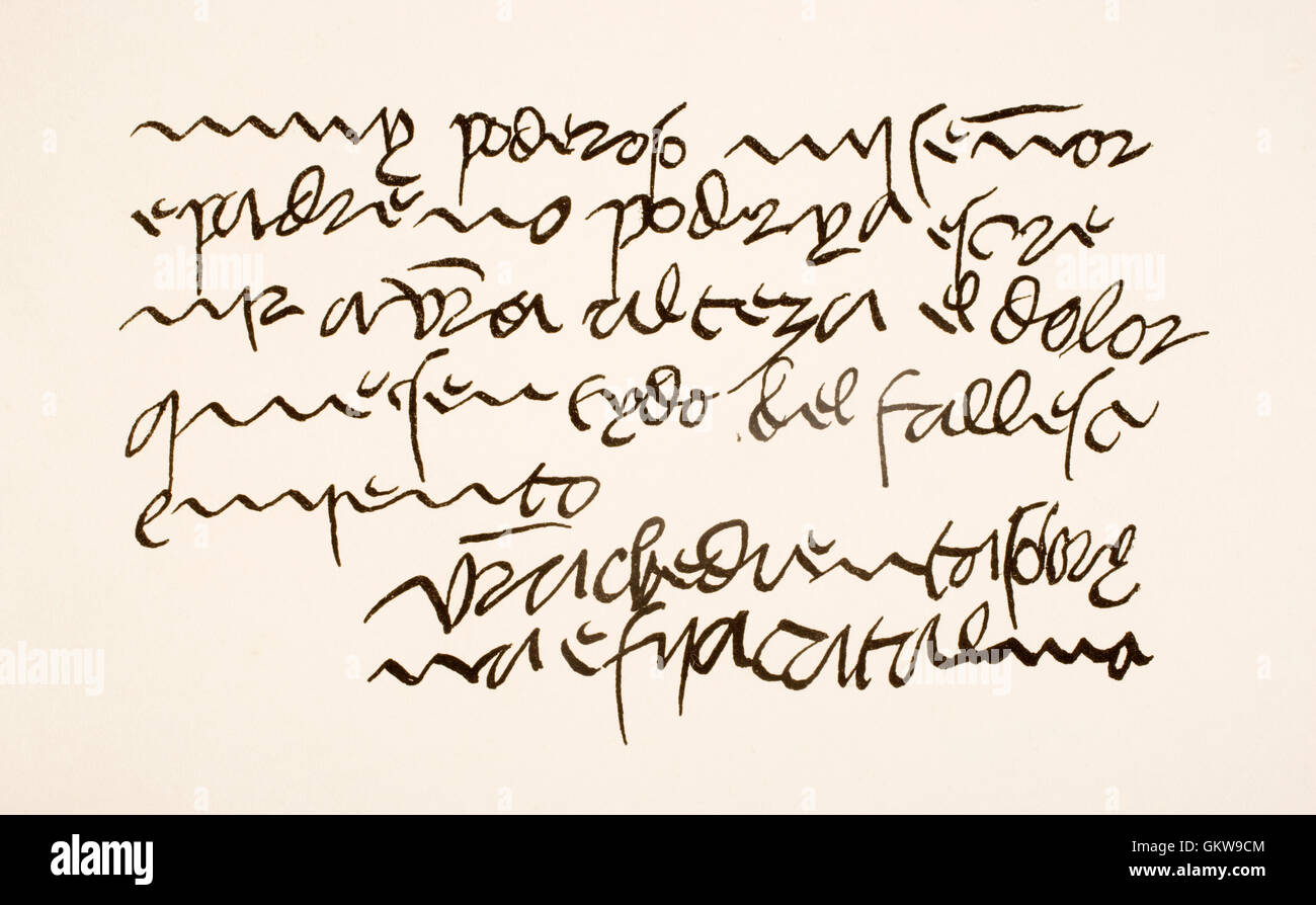 Katharina von Navarra, 1468 – 1517.  Königin von Navarra. Hand-Schriftprobe und Unterschrift. Stockfoto