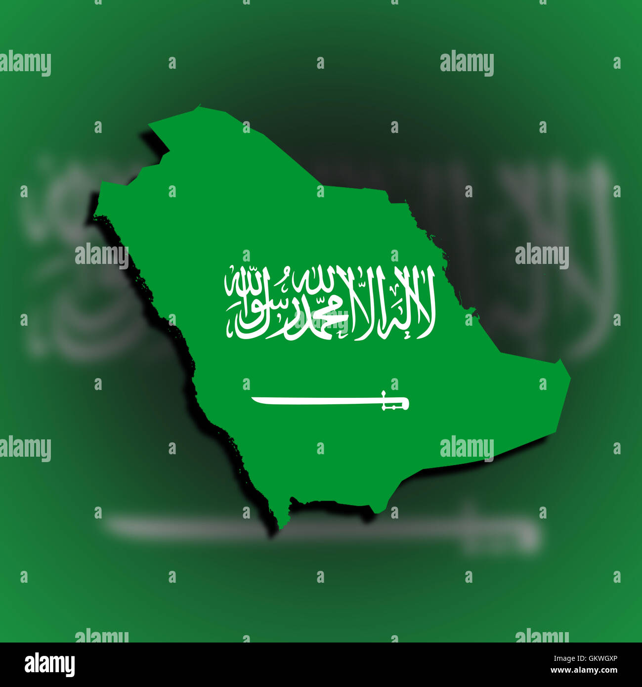 Saudi Arabien Karte gefüllt mit Flagge Stockfoto