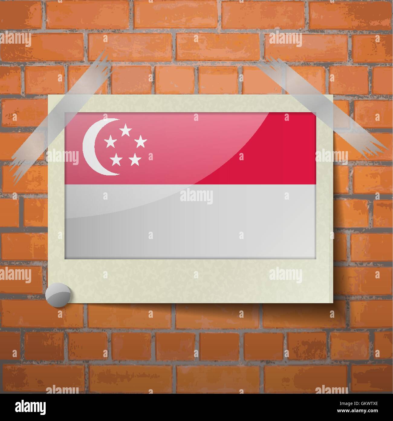 Singapur-Flags. Scotch Klebeband an einer roten Backsteinmauer Stock Vektor