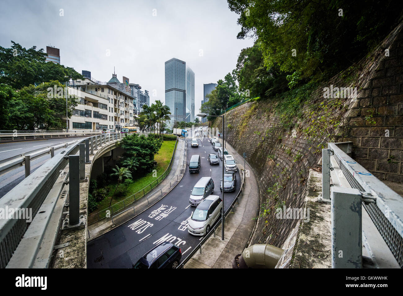 Blick auf Albany Road, in der Nähe von Central, Hong Kong, Hong Kong. Stockfoto