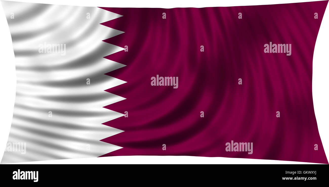 Flagge von Katar wehenden Wind isoliert auf weißem Hintergrund. Katar Nationalflagge. Patriotische symbolische Gestaltung. 3D gerendert Stockfoto