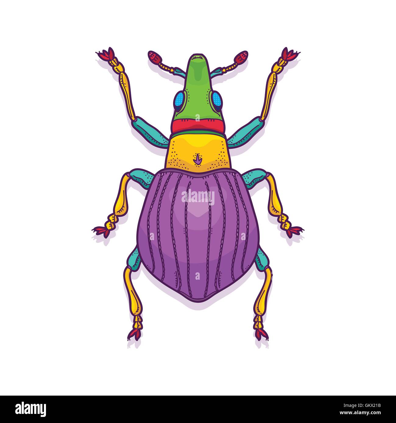 Vector Illustration der bunten Käfer Bug Insekt Hand Drawn, Apion artemisiae Stock Vektor