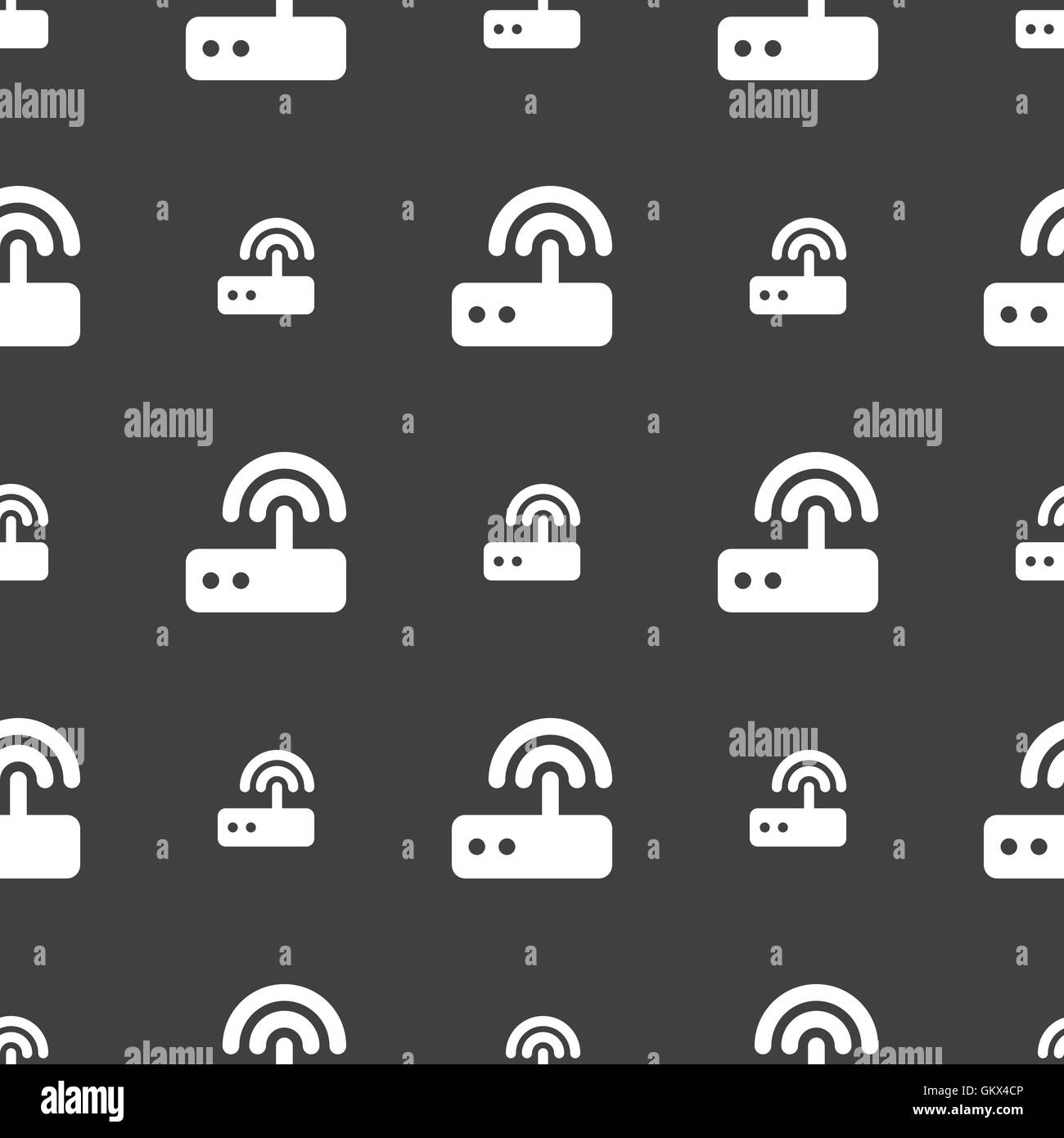 Wi-Fi Router Symbol Zeichen. Nahtlose Muster auf einem grauen Hintergrund. Vektor Stock Vektor