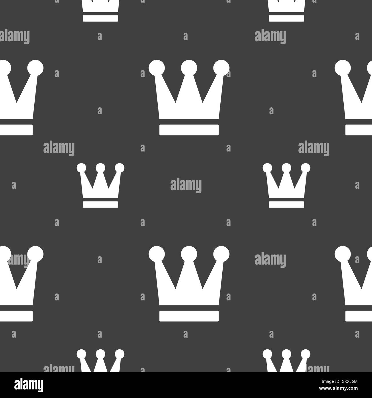König, Krone Symbol Zeichen. Nahtlose Muster auf einem grauen Hintergrund. Vektor Stock Vektor
