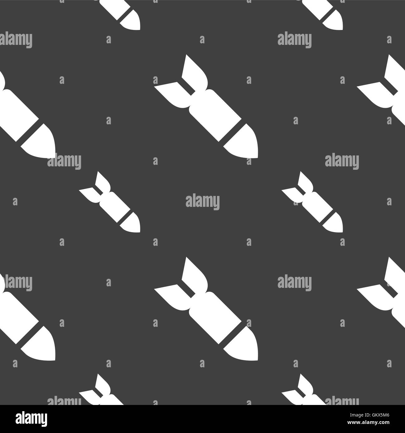 Rakete, Rakete Waffe Symbol Zeichen. Nahtlose Muster auf einem grauen Hintergrund. Vektor Stock Vektor