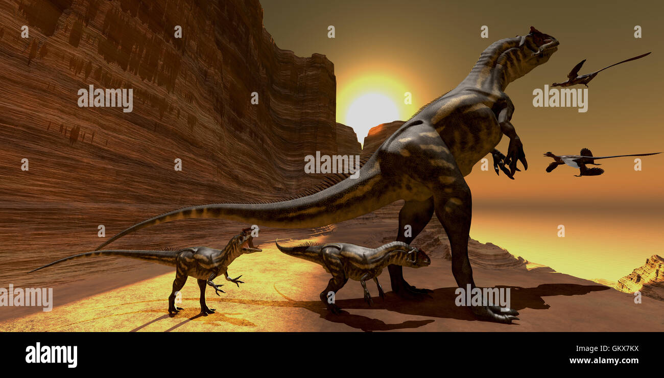 Allosaurus bei Sonnenuntergang Stockfoto