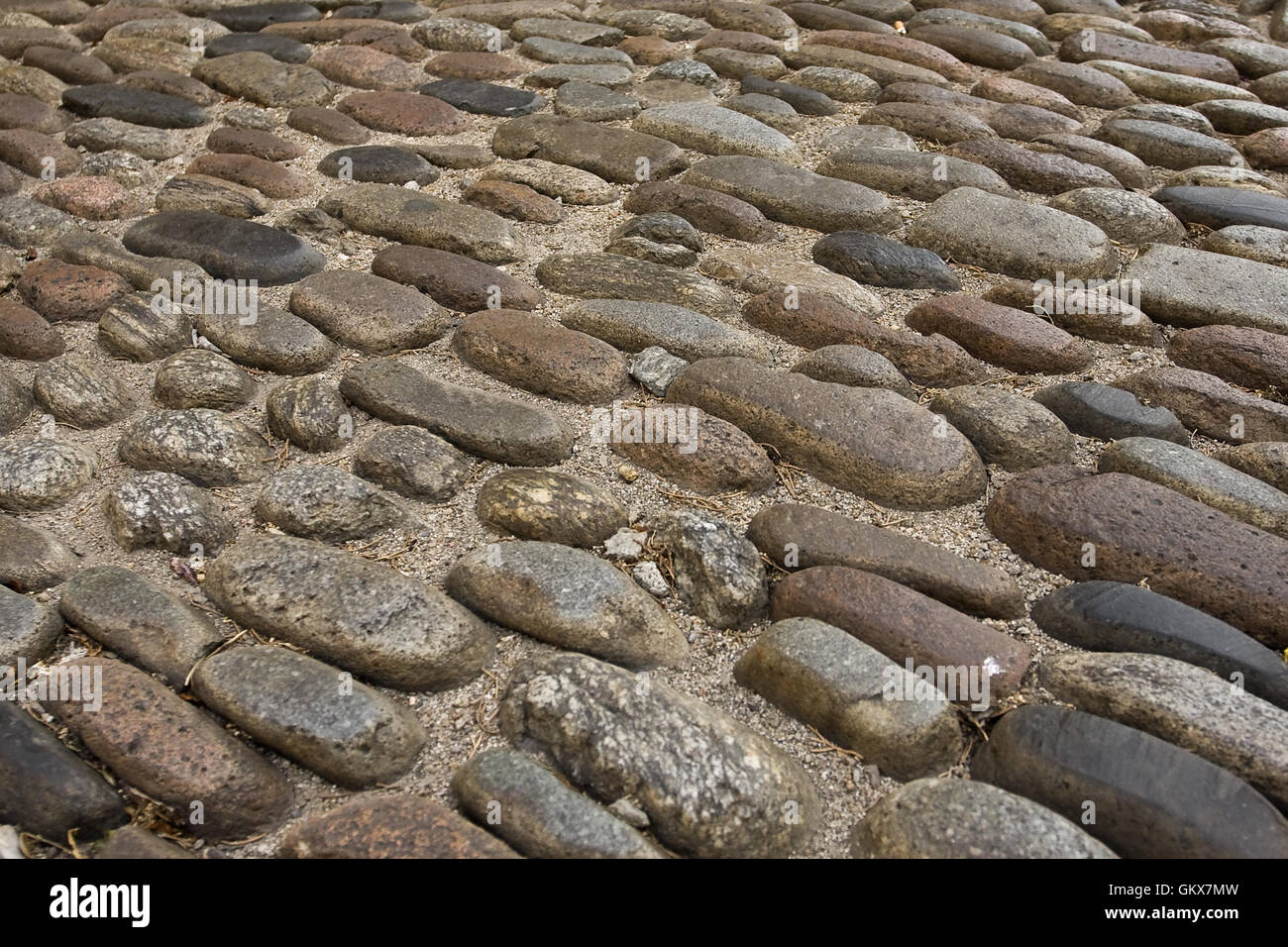 Das Muster der Pflastersteine auf europäischen Straßen Stockfoto