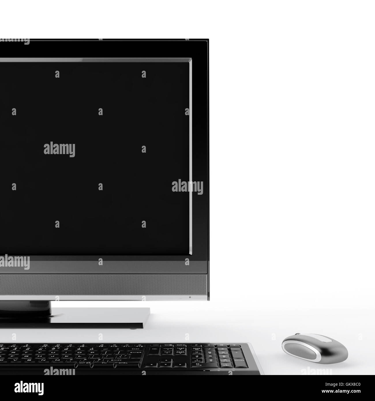 Monitor und Tastatur des modernen pc auf weißem Hintergrund Stockfoto