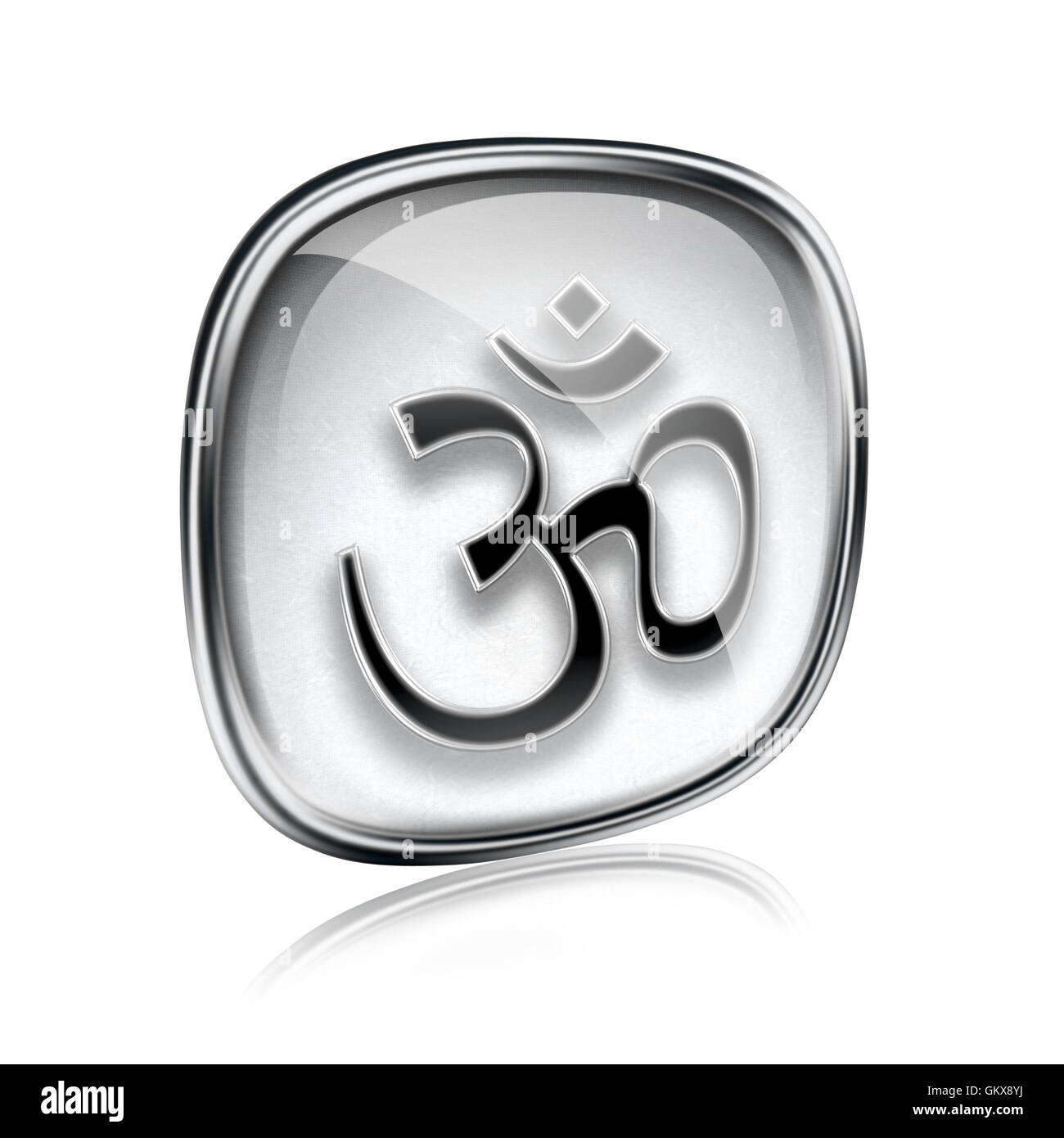 Om Symbol Symbol grau Glas, isoliert auf weißem Hintergrund. Stockfoto