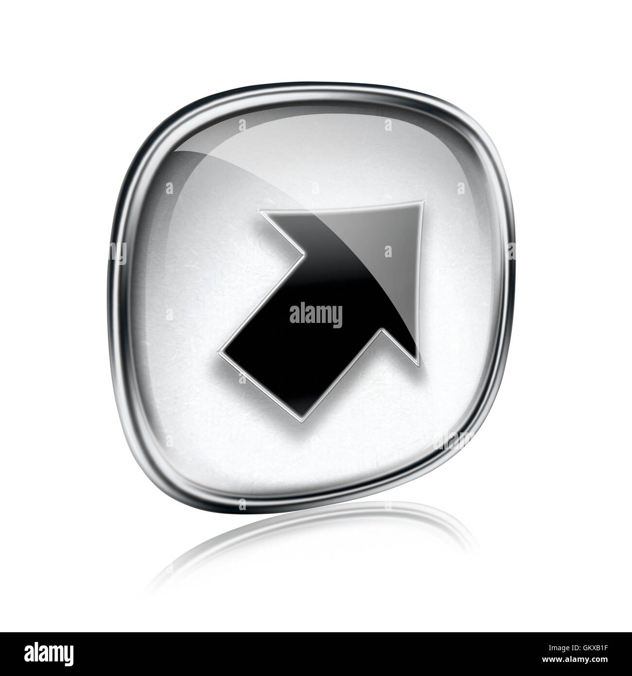 Pfeil-Symbol grau Glas, isoliert auf weißem Hintergrund Stockfoto
