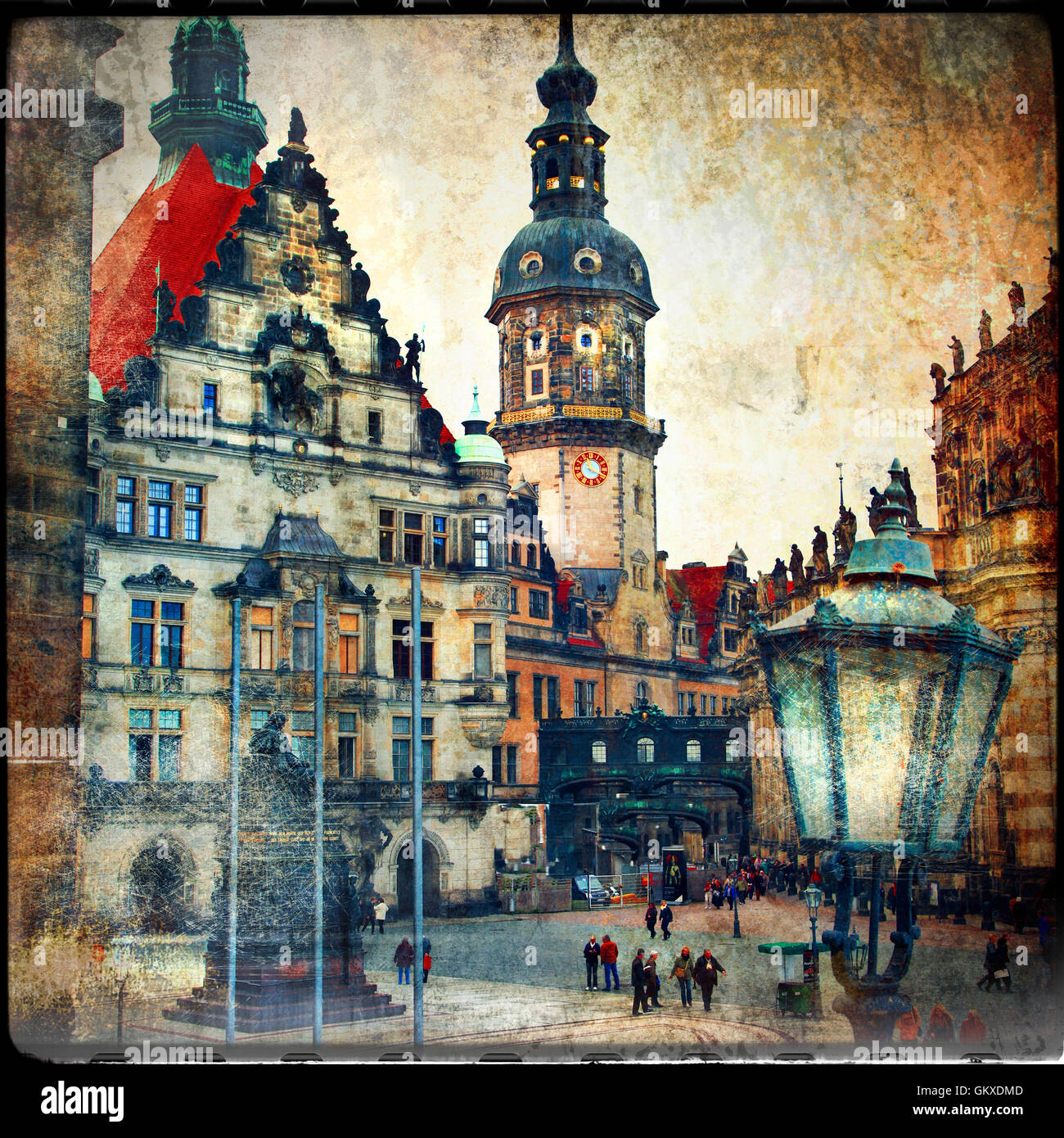 Dresden - Kunstwerk in Vintage Malstil Stockfoto