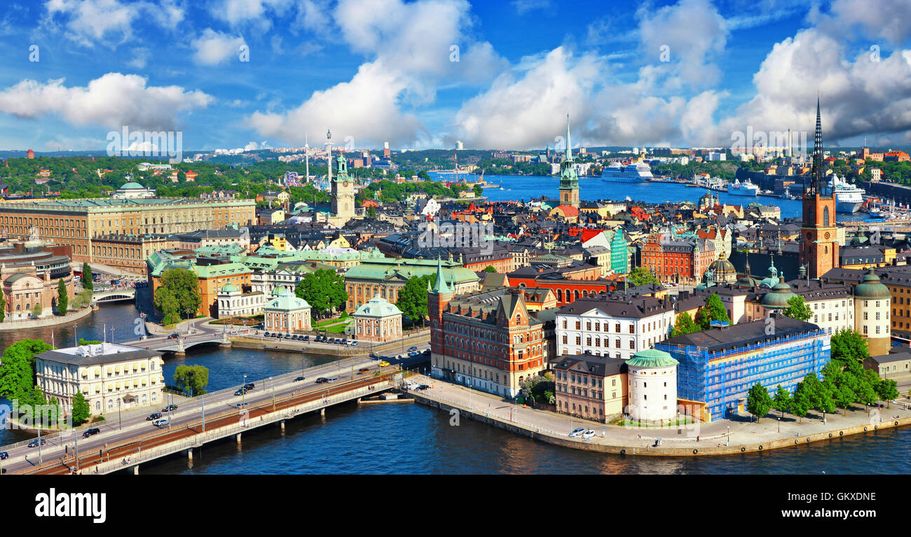 Panorama von Stockholm, Schweden. Blick auf die Altstadt Gamla Stan Stadt Stockfoto