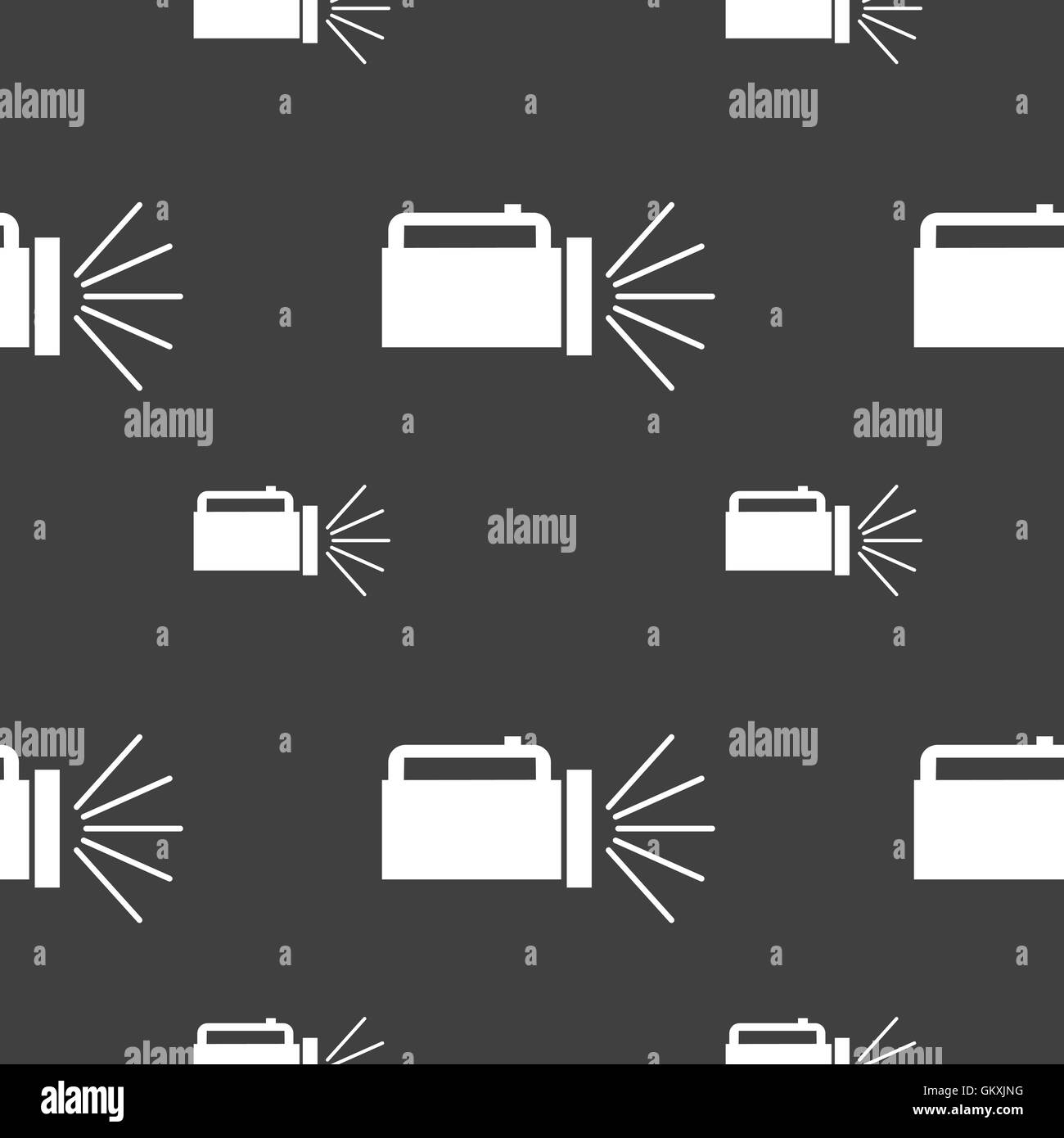 Taschenlampe Symbol Zeichen. Nahtlose Muster auf einem grauen Hintergrund. Vektor Stock Vektor