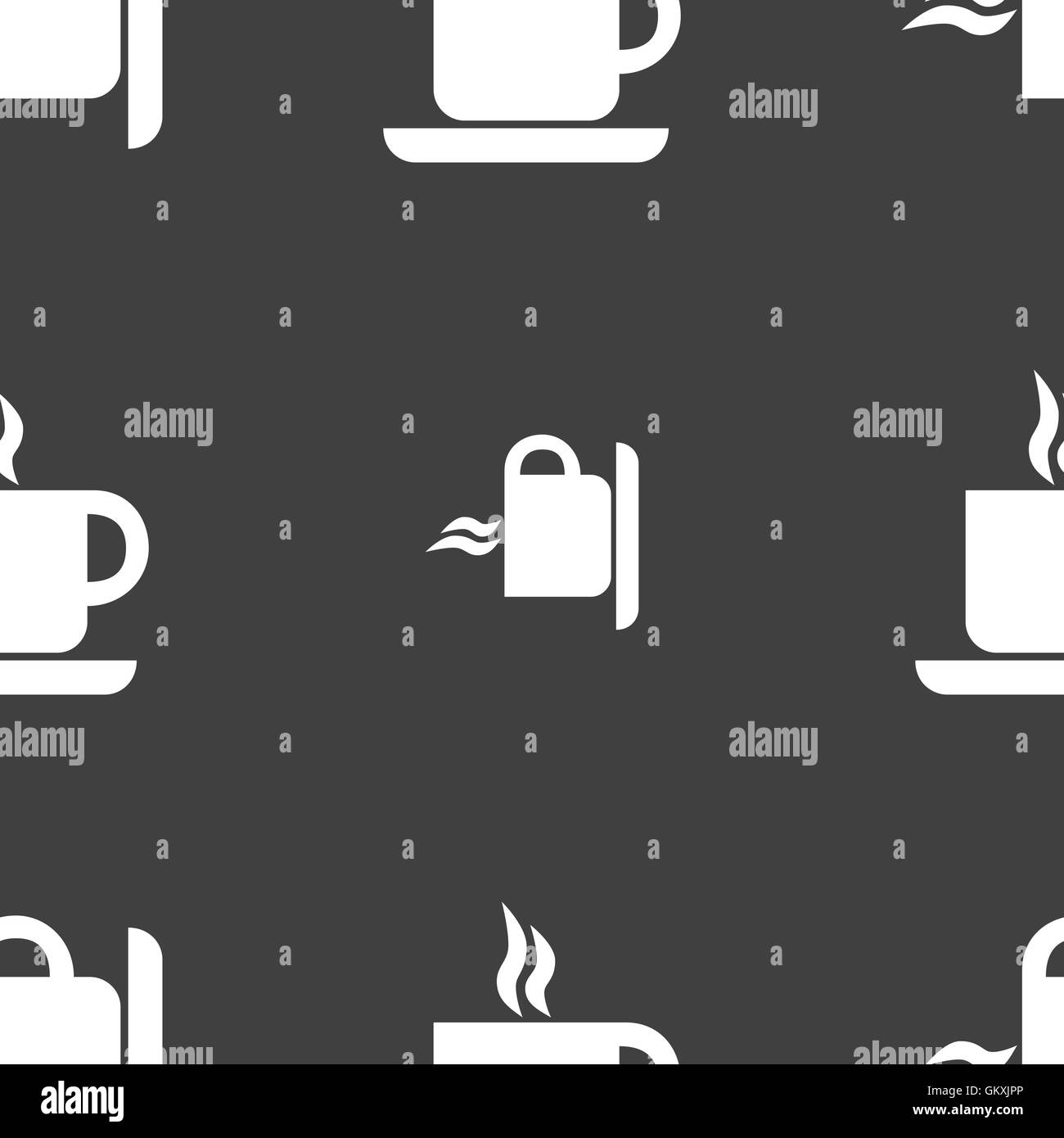 Kaffee-Symbol Zeichen. Nahtlose Muster auf einem grauen Hintergrund. Vektor Stock Vektor