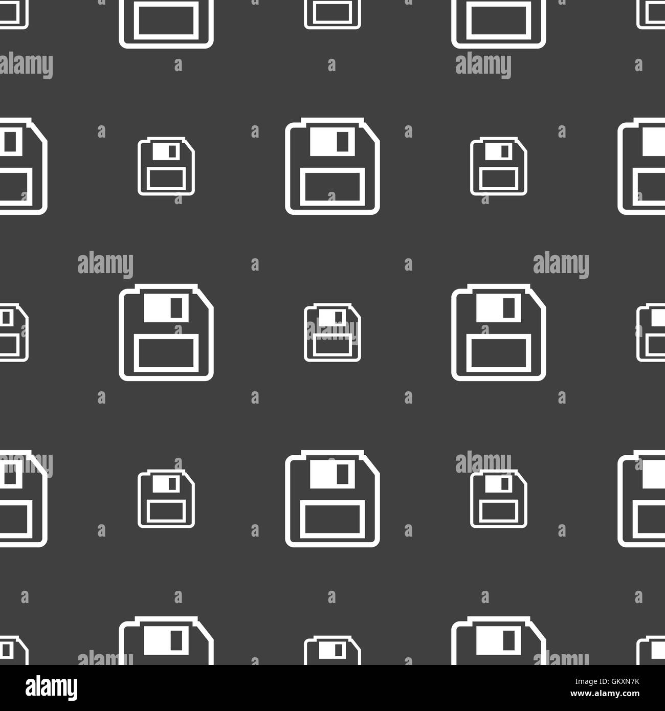 Floppy-Disk-Symbol Zeichen. Nahtlose Muster auf einem grauen Hintergrund. Vektor Stock Vektor