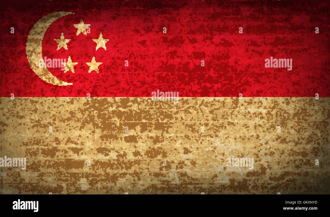 Singapur-Flags. mit schmutzigen Papierstruktur. Vektor Stock Vektor