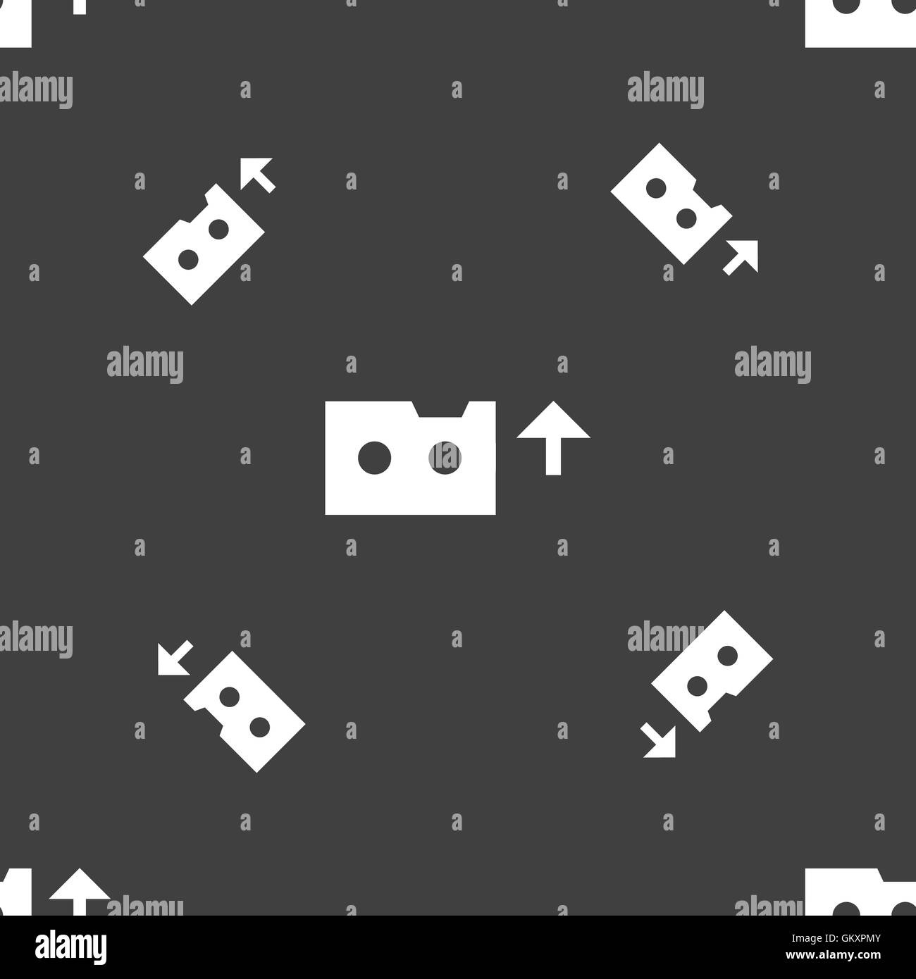 Audio-Kassette Symbol Zeichen. Nahtlose Muster auf einem grauen Hintergrund. Vektor Stock Vektor