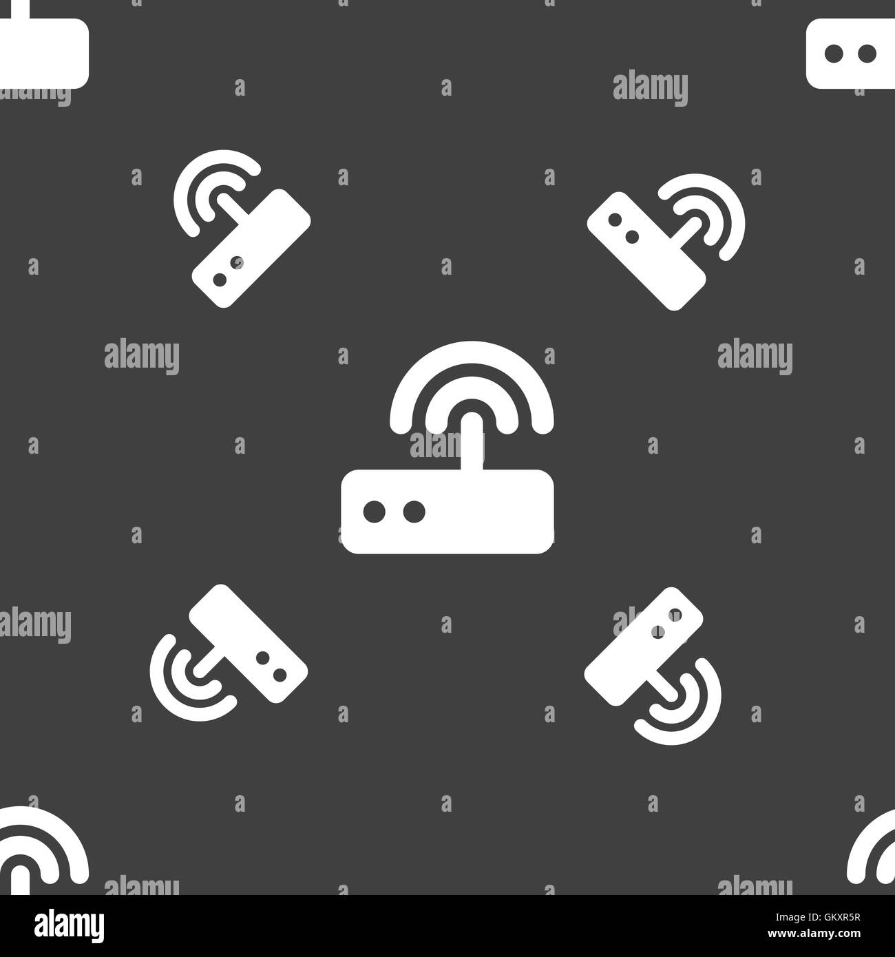 Wi-Fi Router Symbol Zeichen. Nahtlose Muster auf einem grauen Hintergrund. Vektor Stock Vektor