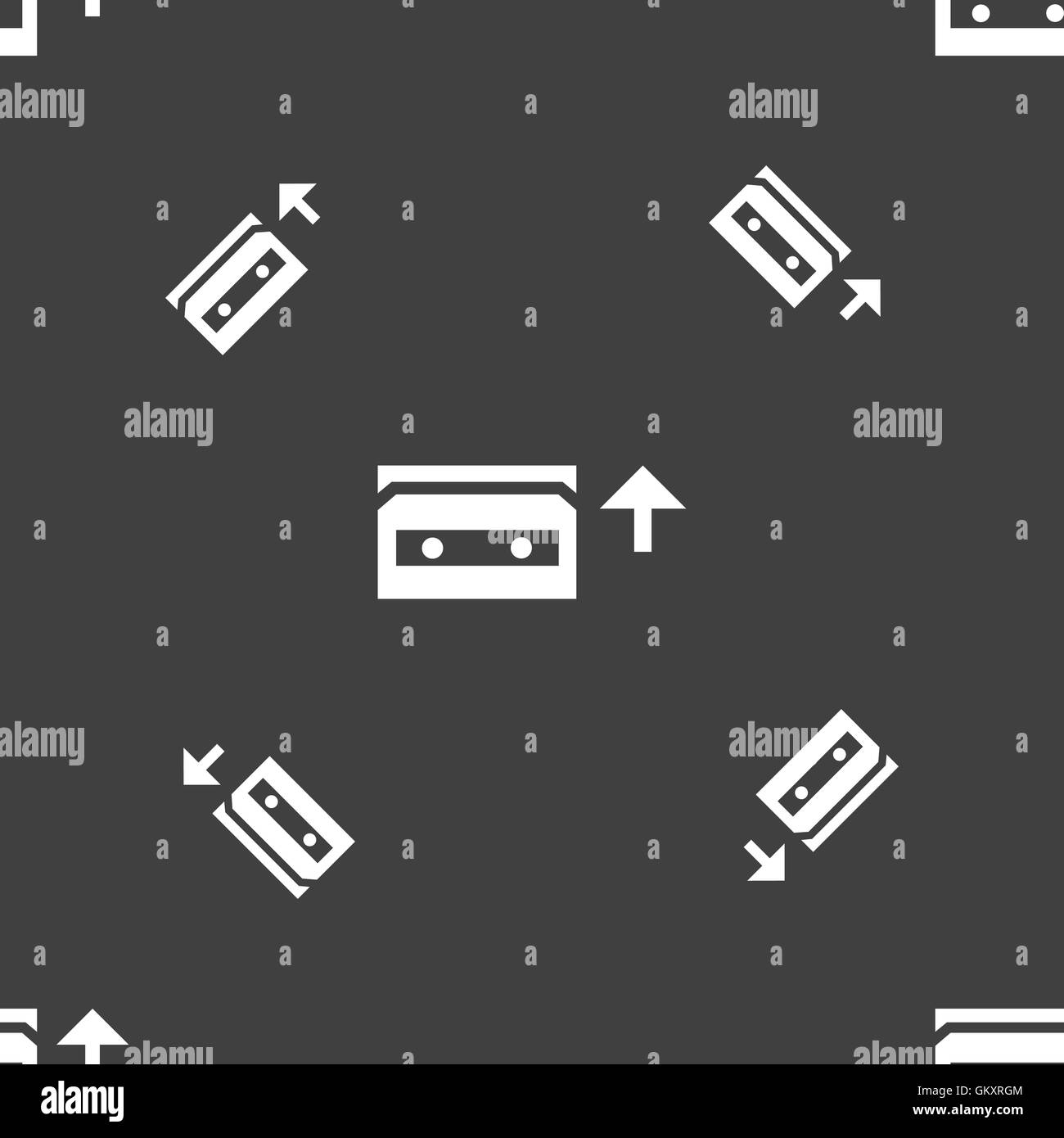 Audio-Kassette Symbol Zeichen. Nahtlose Muster auf einem grauen Hintergrund. Vektor Stock Vektor