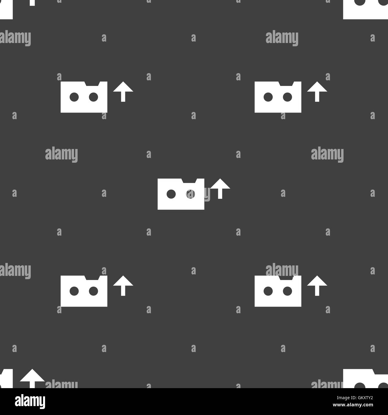 Audio-Kassette Symbol Zeichen. Nahtlose Muster auf einem grauen Hintergrund. Vektor Stock Vektor