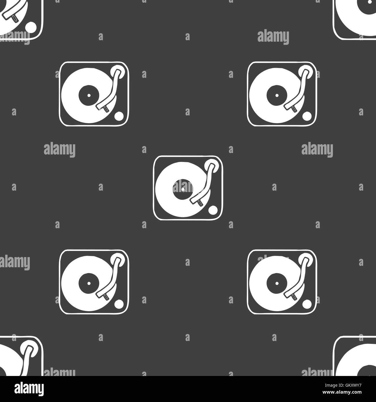 Schallplatten, Vinyl-Symbol Zeichen. Nahtlose Muster auf einem grauen Hintergrund. Vektor Stock Vektor