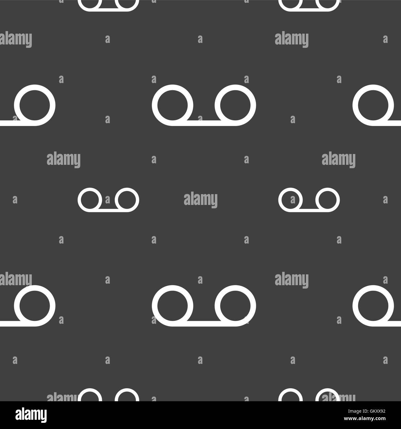 Audio-Kassette Symbol Zeichen. Nahtlose Muster auf einem grauen Hintergrund. Vektor Stock Vektor