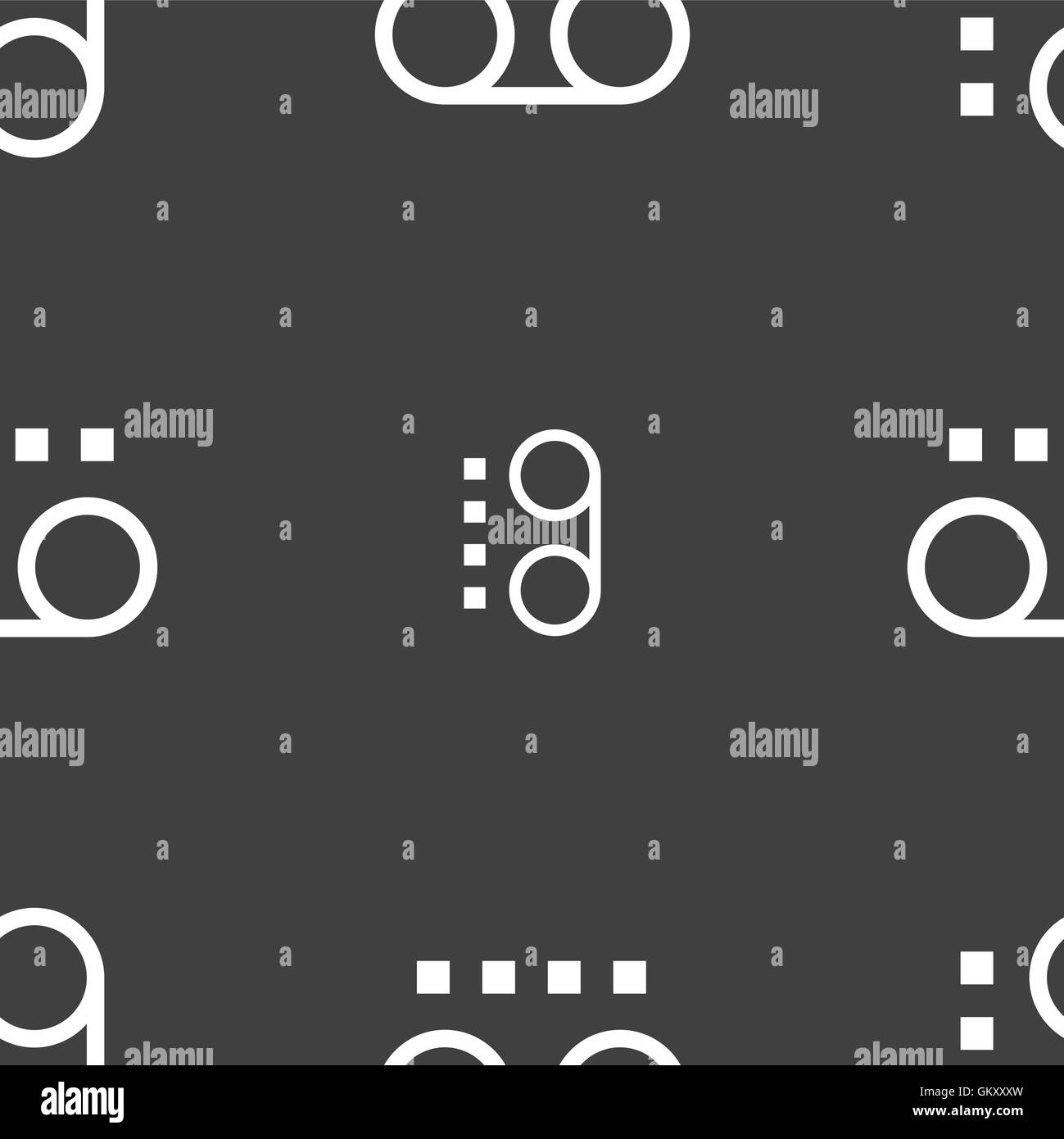 Audio-Kassette Symbol Zeichen. Nahtlose Muster auf einem grauen Hintergrund. Vektor Stock Vektor