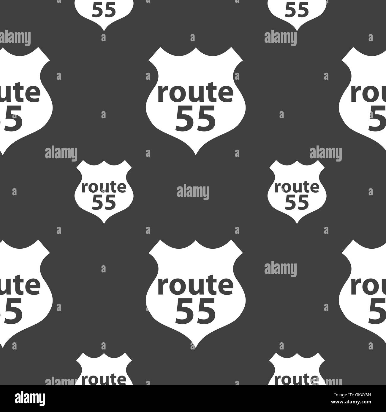Route 55 Autobahn Symbol Zeichen. Nahtlose Muster auf einem grauen Hintergrund. Vektor Stock Vektor