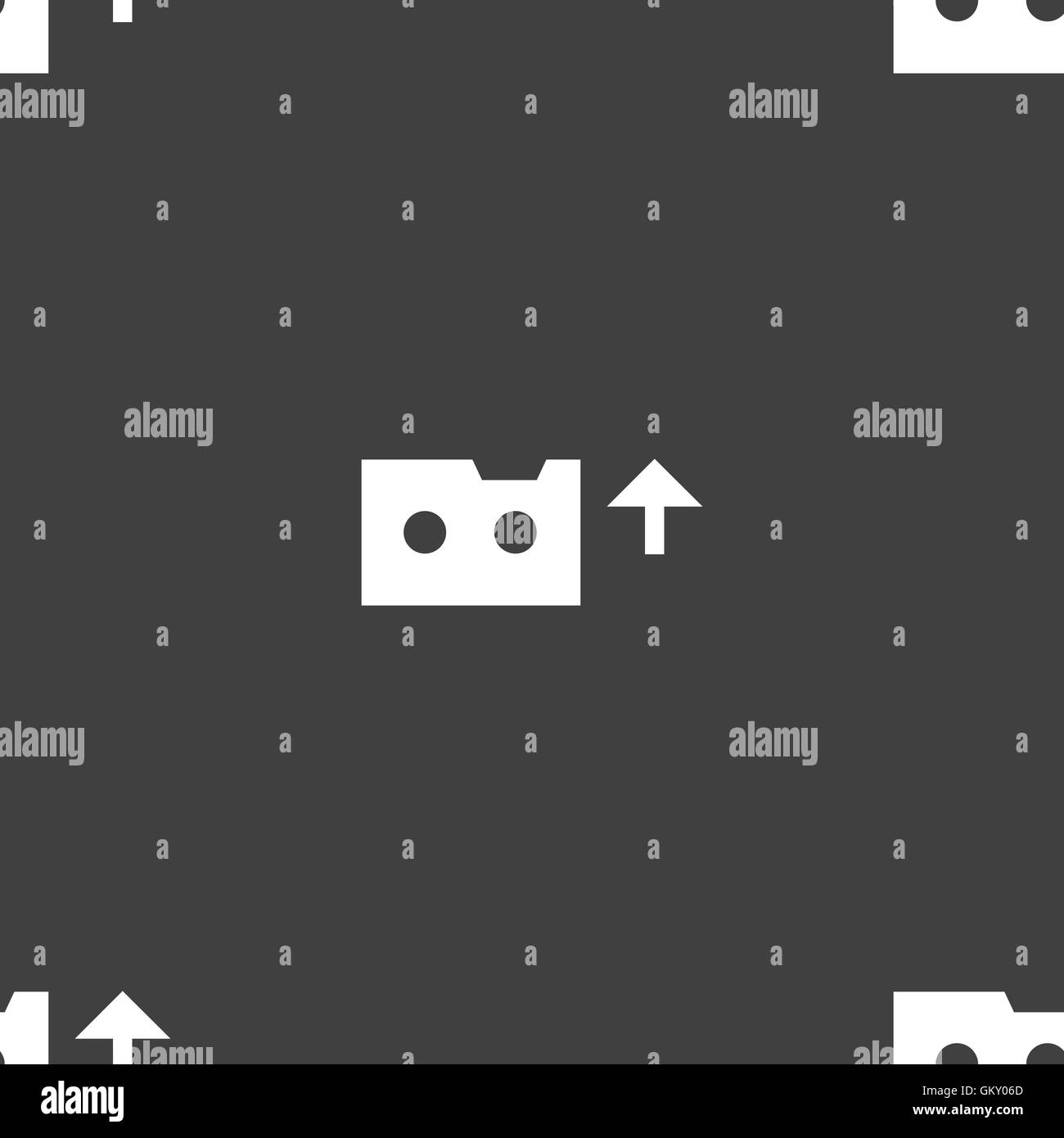 Audio-Kassette Symbol Zeichen. Nahtlose Muster auf einem grauen Hintergrund. Vektor Stock Vektor